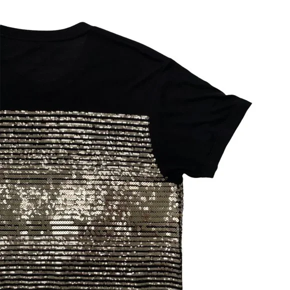 Saint Laurent Viscose/Polyester Sequin Striped T-shirt - Black Gold | Large - Picture 8 of 12